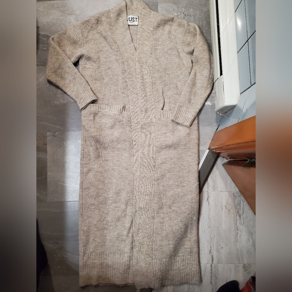 Just Female "Allow Maxi Cardigan". Open Front. Knit. Ribbed Parts. Wool, Alpaga. - Picture 3 of 13